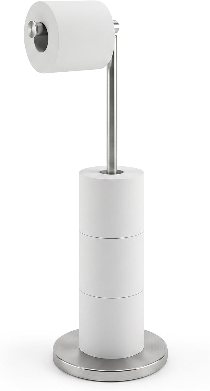 Cesun Extra Weighted Base Toilet Paper Holder Stand - SUS304 Rust Proof Free Standing Tissue Roll Holder for 4 Rolls, No Tipping, No Slipping, Brushed Nickel