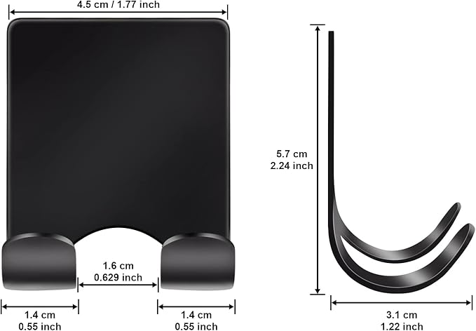 Diesisa Razor Holder 304 Stainless Steel for Shower + Adhesive Sticky Heavy Duty Waterproof Wall Hooks, Premium for Hanging Towels, Coat, hat (2+2 Pack) - Black