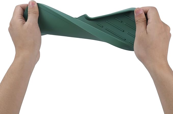 MicoYang Silicone Soap Dish with Drain Spout — Self-Draining Double Sink Organizer Tray for Kitchen & Bathroom, Dispensers, Sponges & Soap Holder, Non-Slip & Dishwasher Safe, Green (Large, 12"×4")