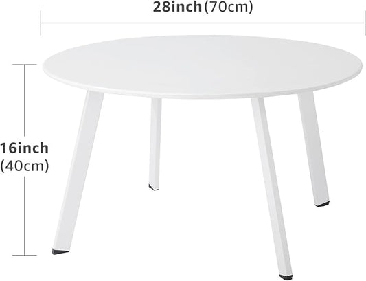Patio Round Table - Metal Outdoor Coffee Table, Weather Resistant, Anti-Rust - White
