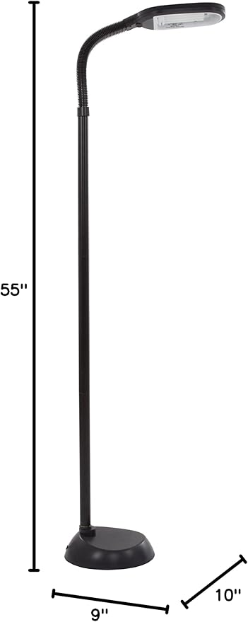 Bedford Home Floor Lamp - Full Spectrum Natural Sunlight Lamp with Bendable Neck - Reading, Craft, Studying, and Esthetician Light (Black)