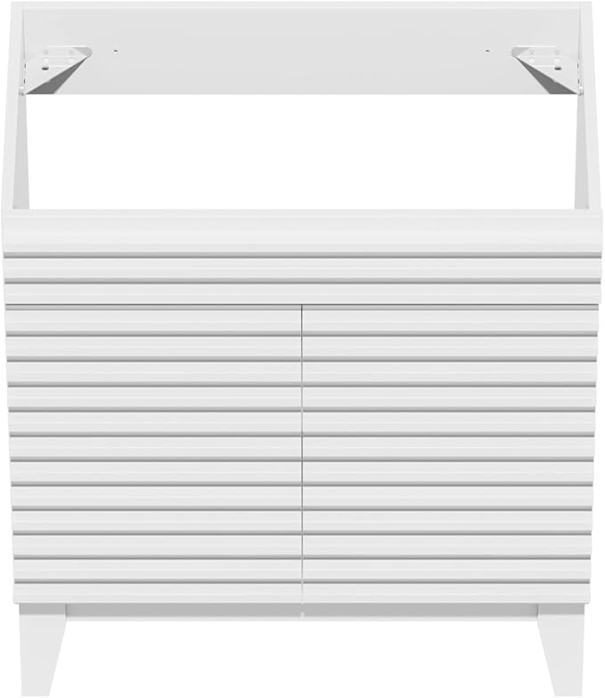 ROOMTEC 30" Bathroom Vanity, Mid-Century Freestanding Bathroom Cabinet Vanity with Storage, Particleboard Frame with Wood Grain Laminate, White(Sink Basin Not Included)