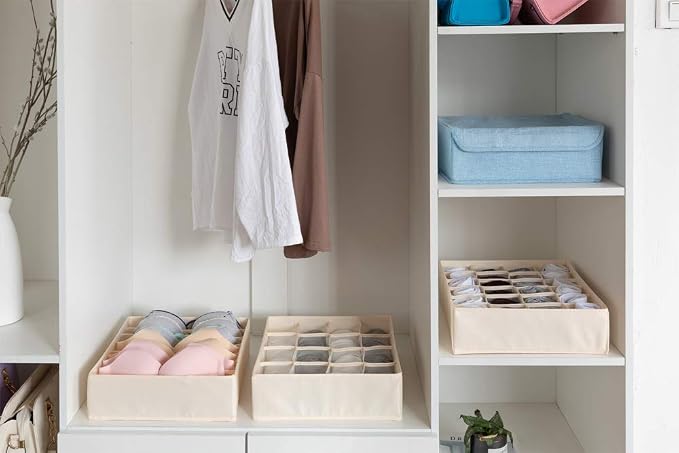 ALYER Collapsible Fabric Drawer Organizer Divider,Closet Storage Box Bins Containers for Panties,Underwear, Ties,Bras, Socks, Lingerie (Gray-24 cells)