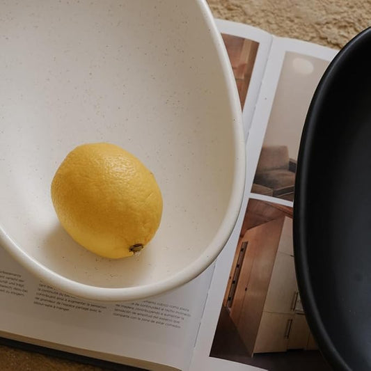 WENSHUO Three-Legs Ceramic Fruit Bowl for Kitchen Counter, Decorative Bowl for Table Décor, 10-inch Oval Large Bowls for Breads (Nacre White)