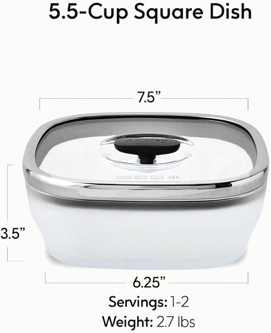 Anyday 5.5-Cup Square Glass Food Storage with Glass Lid | Plastic-Free Meal Prep & Microwave Cookware | Stackable Airtight Storage Container with Vented Lid for Microwave-Safe Reheating