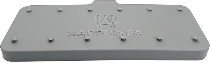 Happitasa Silicone Soap Dish Tray and Sponge Holder with Drain Chute and Feet | 3-Way Sloped Design | Bathroom and Kitchen Sink Organizer Caddy (Grey, 10"x4")