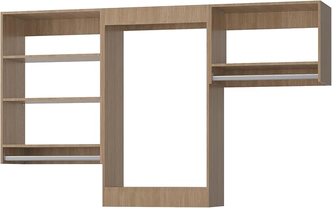 Modular Closet System, 66" Wide Closet Organizer System with Hanging Shelving , Wood Tower Closet Storage for Walk In Closets, Wall Mounted Wardrobe Organizer Kit System, Bedroom, Wood