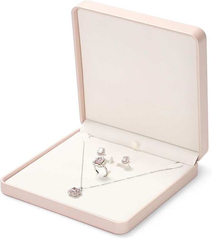 Oirlv Luxury Leather Jewelry Set Box Big Necklace Ring Storage Case Jewelry Gift Box for Bracelet Necklace Earring Ring (Pink)