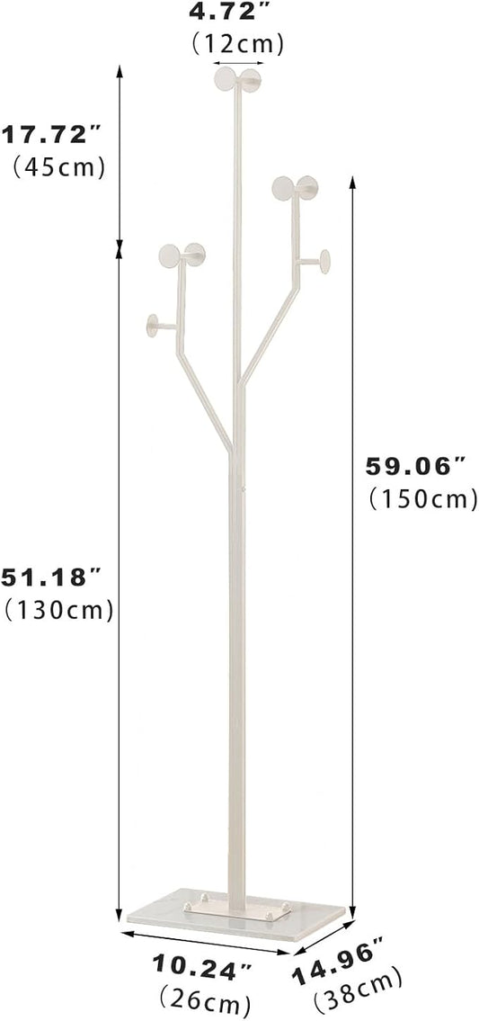 JIAYUEJU Heavy Duty Coat Rack Tree-shaped Metal Freestanding Coat Tree with Sturdy Marble Base Corner Coat Rack for Bedroom Entryway Hallway 14.96 x 10.24 x 68.9 Inches (White)