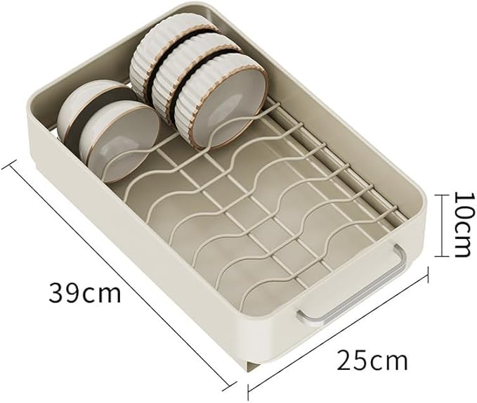 Under Basin Slide-Out Dish Drying Rack (Matte White Deep Shelf): Heavy-Duty Carbon Steel with Drip Tray – Kitchen Cabinet Storage for Pots/Pans/Plates