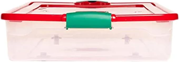 HOMZ 60-Quart Holiday Plastic Underbed Storage Bins with Red Latching Lids, Secure Clear Rolling Storage for Home Organization, 2 Pack, Green Latches
