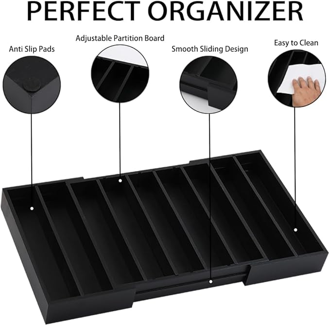 K Cup Holder Bamboo Coffee Pod Holder Drawer Organizer, Expandable K Cup Pod Storage Tea Bag Storage for Coffee Station Home Office and Kitchen (Black)