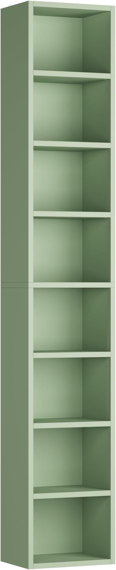 FOTOSOK 8-Tier Media Tower Rack, 11.6 X 9.3 X 70.9 Inches CD DVD Slim Storage Cabinet with Adjustable Shelves, Tall Narrow Bookcase Display Bookshelf for Home Office, Green