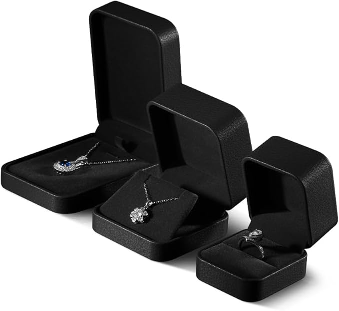 Premium Wedding Ring Boxes - Luxury Proposal Box, Black Leather Single Ring Organizer