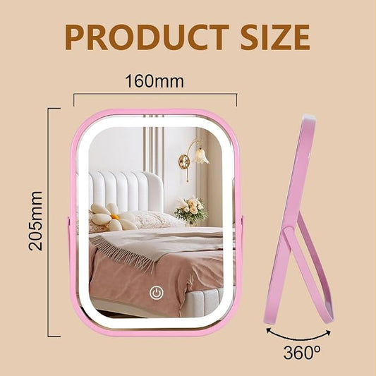 YEKKOPT Lighted Vanity Mirror, Rechargeable Travel Makeup Mirror with Lights, 8''x6'' Desk Mirror with Lights,Make up Mirror with Lighting for Makeup Desk & Dressing Room