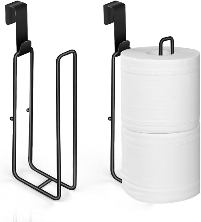 Black Bathroom Toilet Paper Roll Holder for 2 Roll Tissue, Brushed Nickel,Over The Tank Toilet Paper Holder,Self Adhesive Wall Mount,Stainless Steel Toilet Paper Holder Storage 2pcs