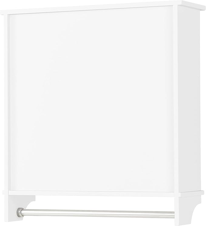 Dover 27” x 29” Wall Mounted Bathroom Storage Cabinet with Shaker Beadboard Doors, Two Adjustable Shelves and a Towel Bar – White Wall Cabinet for Bathroom, Laundry, or Entryway by Alaterre Furniture