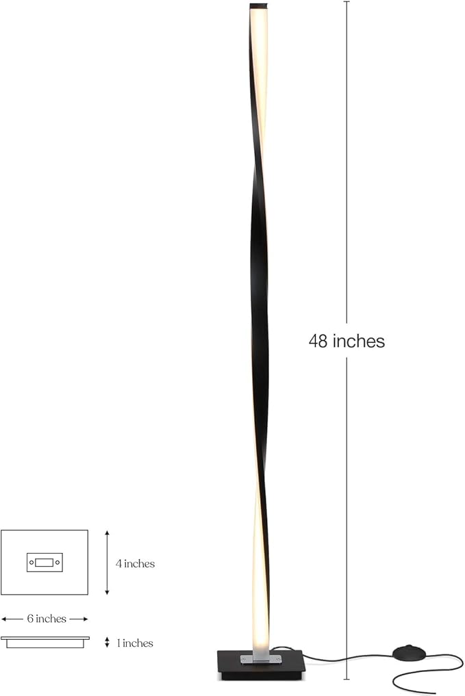 Brightech Helix LED Floor lamp, Bright Floor Lamp for Living Rooms & Bedrooms, 48" Tall Pole Lamp, Dimmable Standing Lamp - Black