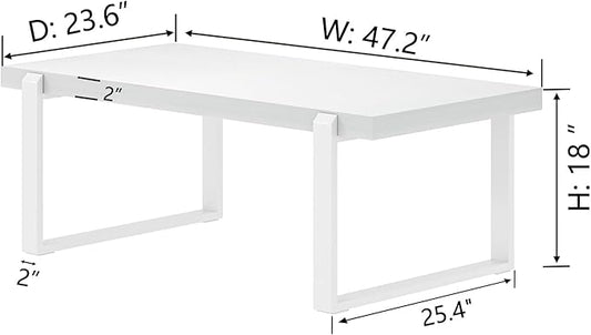 FOLUBAN White Coffee Table, Modern Rustic Wood and Metal Center Table, Rectangle Cocktail Tea Table for Living Room, 47 Inch