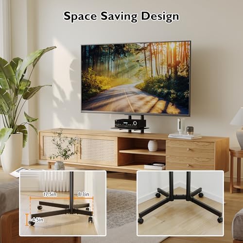 BONTEC Rolling TV Stand with Tilt, Mobile TV Cart for 32–85 Inch LED LCD OLED Flat & Curved TVs, Portable Stand with Laptop Shelf, Locking Wheels, Outdoor TV Stand Holds 132 lbs, Max VESA 600x400mm
