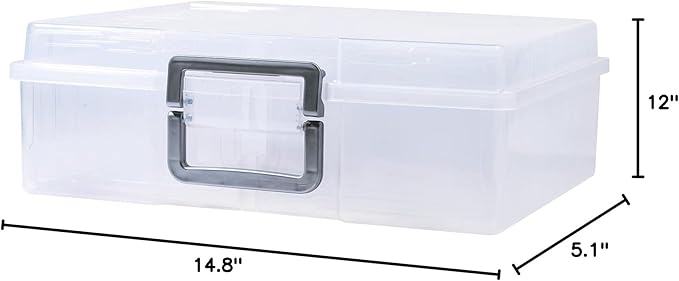 novelinks Transparent 4" x 6" Photo Organizers and Photo Storage Box with Handle, 16 Inner Photo Cases, Portable Picture Organizers & Photo Storage Containers (Clear-Silver Handle)