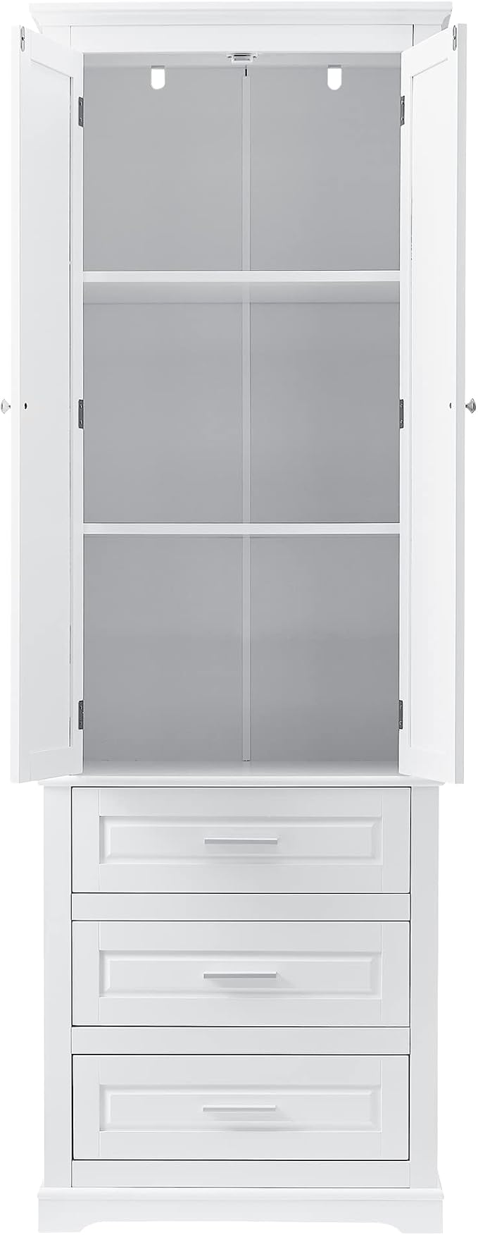 Polibi Tall Storage Cabinet with 3 Drawers, 3-Tier Adjustable Shelves & 2 Doors, Floor Freestanding Linen Cabinet for Bathroom, Living Room (White)