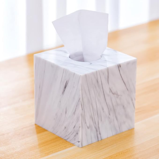 Tissue Box Cover Holder Square Marble Tissue Box Holder Bathroom Vanity Nightstand Bedroom Livingroom Decorative Decor Toilet Organizer Tissues (Marble, Square)