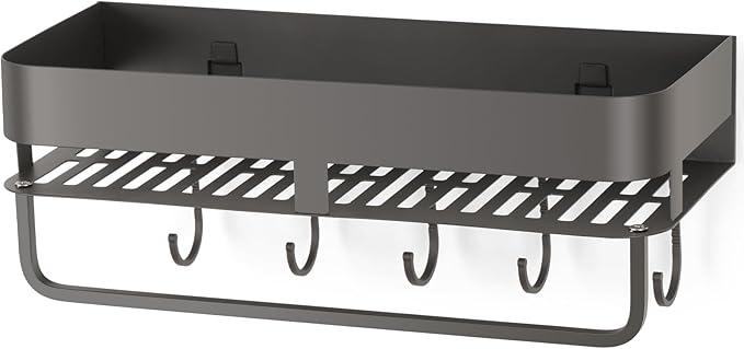 Shower Caddy, 11.8 inch Stainless Steel Shower Shelves for Inside Shower with Hooks & Towel Bar - Space-Saving Bathroom Organizers and Storage for Showers, Kitchens