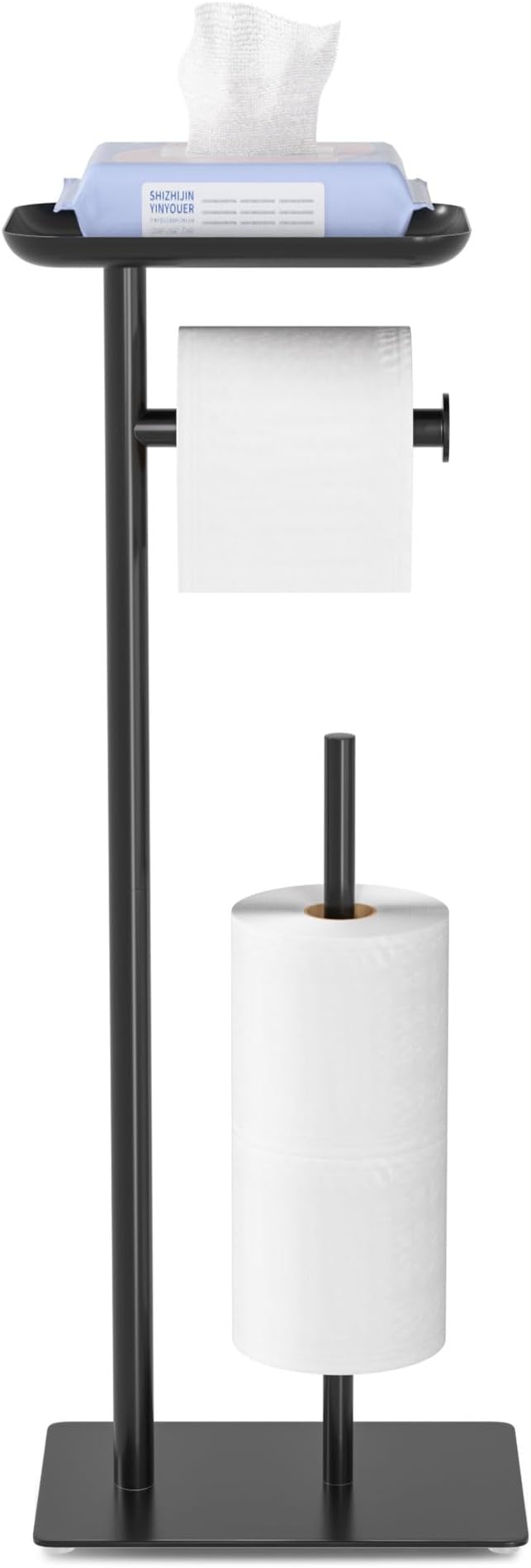 Toilet Paper Holder Stand with Top Storage Shelf, Free Standing Toilet Roll Dispenser for Bathroom, Holds 4 Reserve Rolls