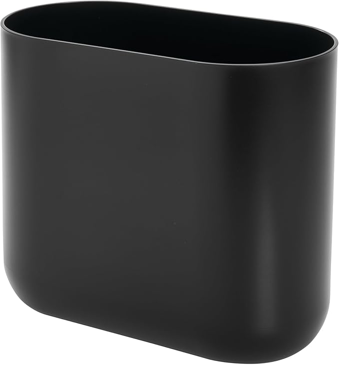 iDesign Small Slim Plastic Bathroom Trash Can, Garbage Can for Bedroom, Office, Desk, Dorm, 2-Pack, Black