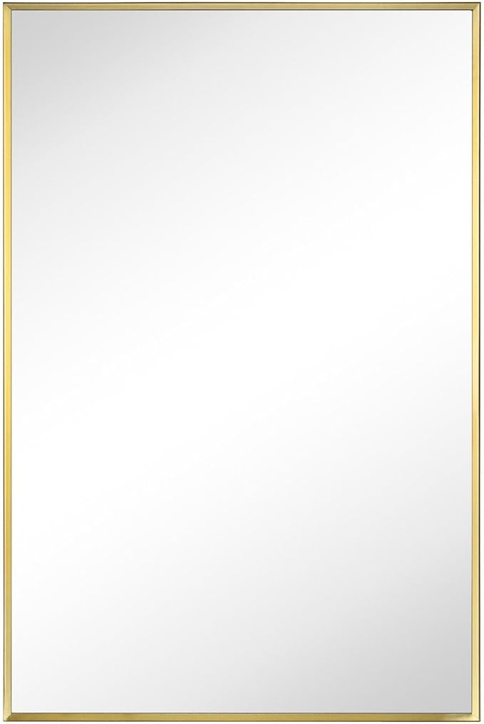 TEHOME 20'' x 30'' Brushed Gold Recessed and Surface Mount Bathroom Medicine Cabinet with Mirror Brushed Gold Square Cornered Metal Framed Rounded Rectangle Medicine Cabinet Mirror
