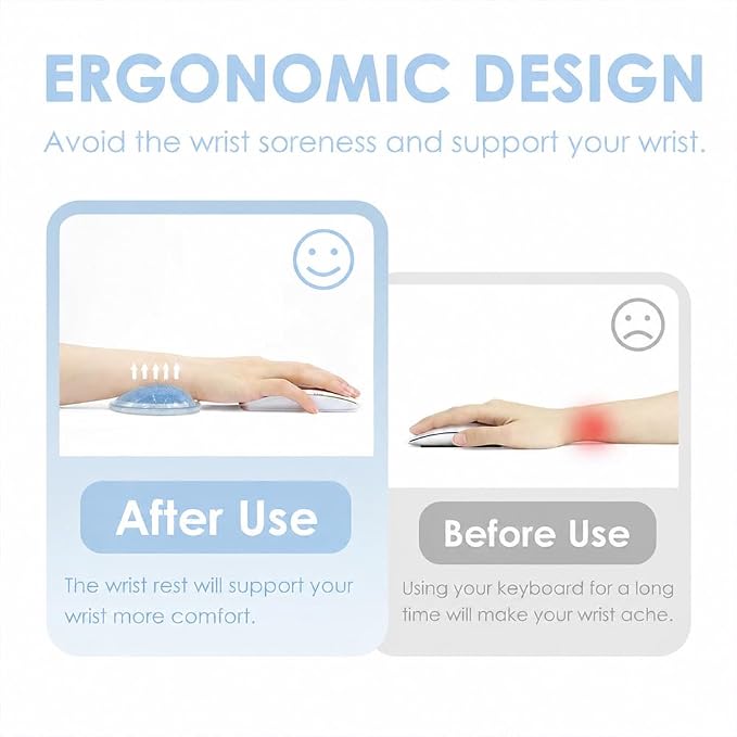 Soft Mouse Wrist Rest Pad Comfortable Cool Silicone Gel Ergonomic Cushion Small-Sized Hand Pain Relief Support Pad with Gel-Filled for Laptop Computer Office & Home (Bright Blue)