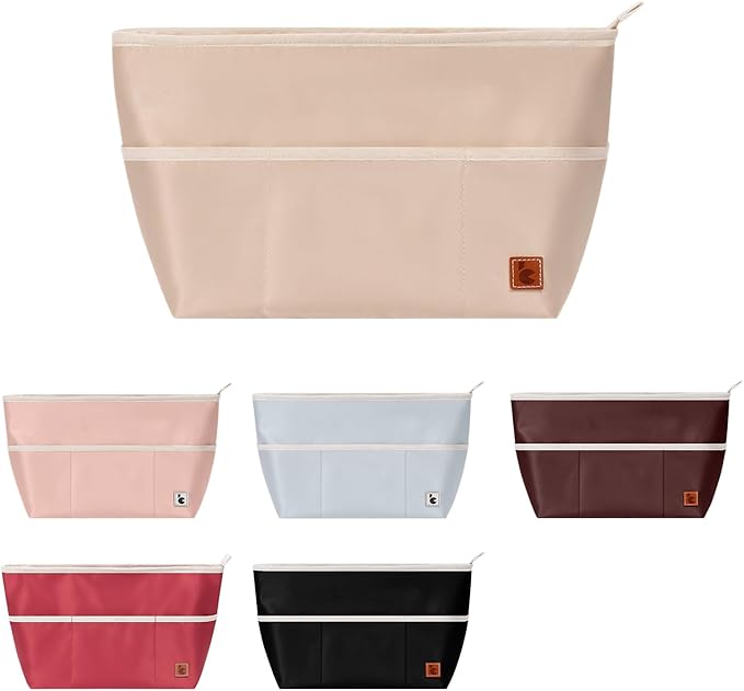 SDANG Purse Organizer Insert with Zipper – Pink Handbag & Tote Bag Organizer | Bag-in-Bag Insert with Pockets for Purses, Totes & Travel(Beige,Large 30)