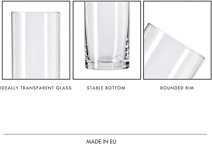 Krosno Tall Water Juice Drinking Highball Glasses, Set of 6 pieces, 6.8 oz, Pure Collection,Ideal for Everyday Use, Drinking Glasses, Dishwasher Safe, Made in Europe