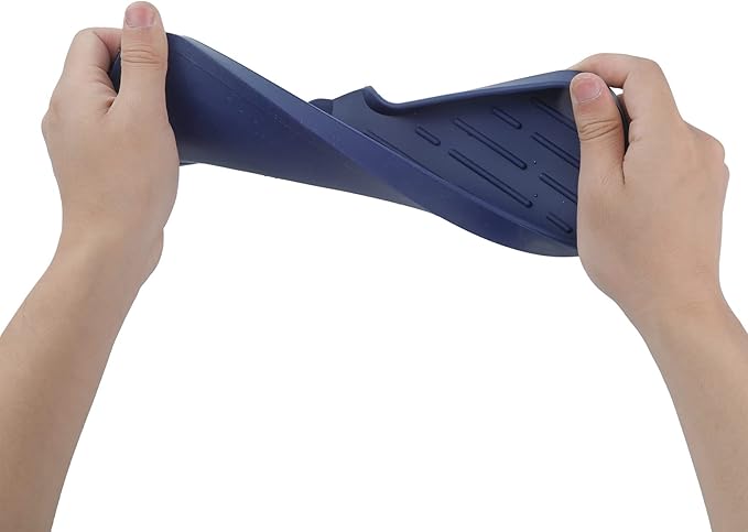 MicoYang Silicone Soap Dish with Drain Spout — Self-Draining Double Sink Organizer Tray for Kitchen & Bathroom, Dispensers, Sponges & Soap Holder, Non-Slip & Dishwasher Safe, Navy Blue (Large, 12"×4")
