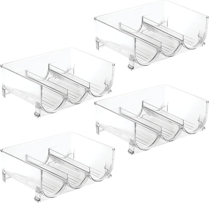 mDesign Plastic Free-Standing Stackable 3 Bottle Storage Holder Rack - Water, Wine, and Drink Organizer Shelf for Kitchen Countertop, Cabinet, Pantry, Fridge, Freezer, 4 Pack - Clear