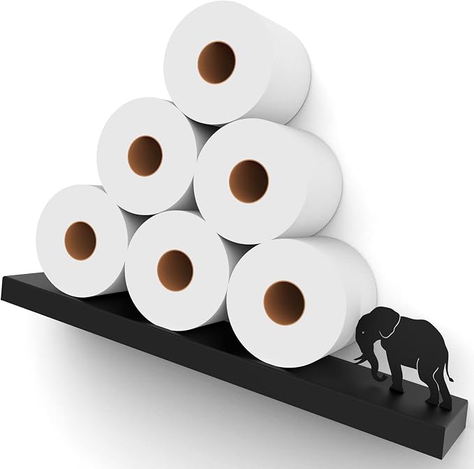 Artori Floating Toilet Paper Shelf Storage - Bathroom Wall Decorations, Tilted Wall Toilet Paper Holder, Mounted Toilet Decor Organizer for Tissue Rolls, Wipes, Towels, & More - Elephant