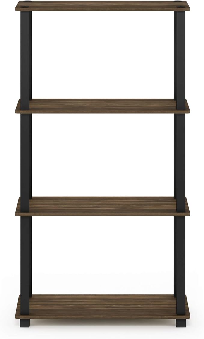 Furinno TURN-S-TUBE Storage Shelves, 4-Tier Book Shelf, Corner Shelf, Toolless Open Shelves, for Organization and Storage, Living Room, Garage, Home Office, Columbia Walnut