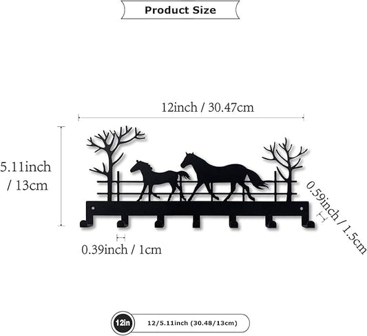 Metal Horse Key Holder for Wall,Metal Key Organizer Wall Decorative with 7 Hooks,Black Wall Mount Key Holder for Entryway,Front Door,Hallway,Office