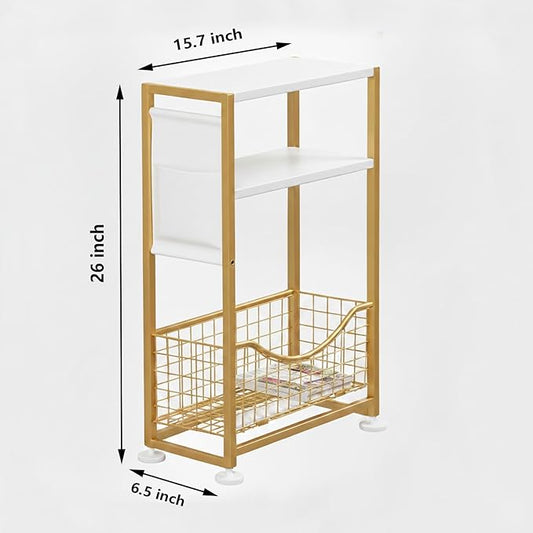 Skinny Side Table with Storage, 3 Tier Slim Side Tables for Small Spaces, Skinny End Table Narrow Bedside Table Narrow Side Table for Living Room, Bedroom