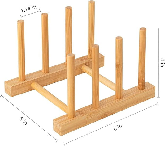 HBlife 4pcs Bamboo Dish Plate Bowl Cup Book Pot Lid Cutting Board Drying Rack Stand Drainer Storage Holder Organizer Kitchen Cabinet(Keep Dry)