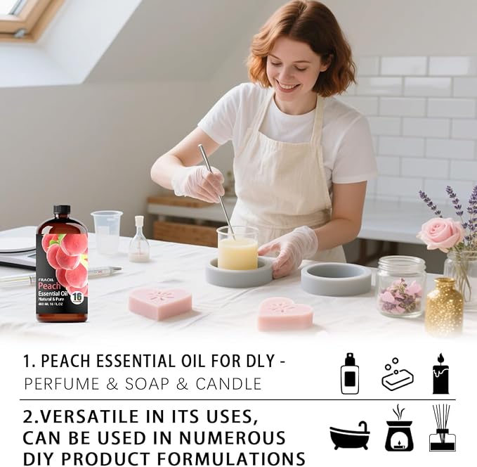 Peach Essential Oil, Peach Oil 16 Fl Oz 480 ML for Diffuser Humidifier Yoga Cleaning DIY Candle Soap Making Perfume Gift for Women Essential Oils FRAOIL (Peach 16 Fl Oz (Pack of 1))