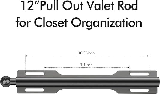 12" Valet Rod for Closet Pull Out (1 Pack, Black)