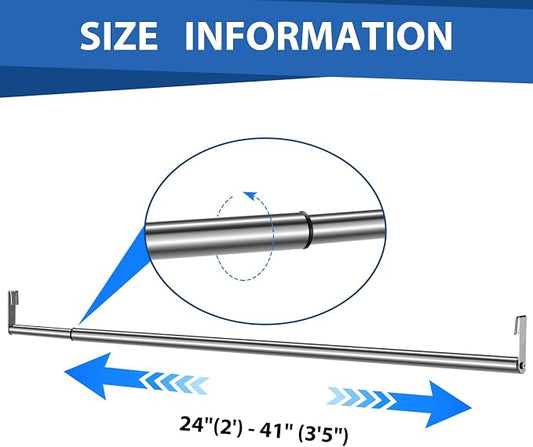Threehoney Expandable Closet Rod for Wire Shelf Hanging Clothes Adjustable Heavy Duty Closet Hanging Rod Extender Heavy Duty Hanger Bar Metal Poles for Wardrobes Hanger, 1 Pack (24-41 Inch,Silver)