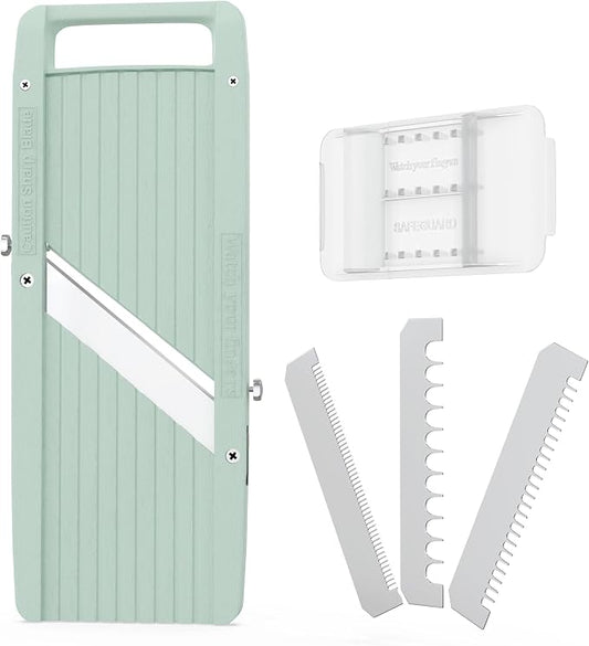 Vollum Japanese Mandoline Slicer – Professional Slicer Vegetable Cutter Japanese Mandoline Slicer for Kitchen with Interchangeable Stainless Steel Blades – Narrow Handheld Food Manual Slicer