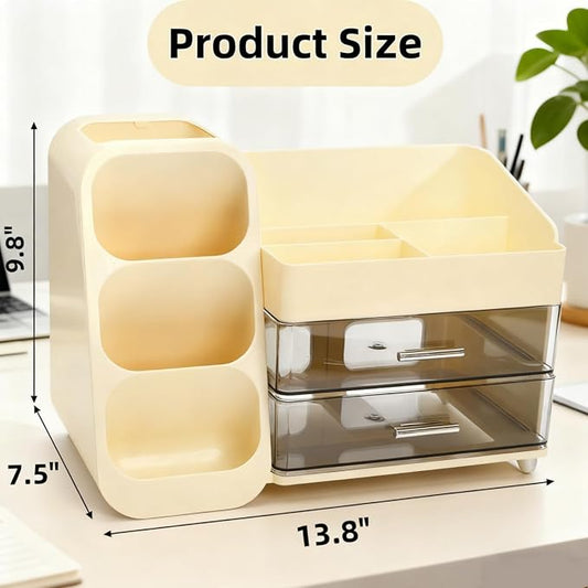 Covzoe Large Makeup Organizer with Brush Holder, Spacious Cosmetics Display Case with Drawers for Vanity, Skin Care Storage Solution for Lipstick Beauty Essential Bathroom Countertop