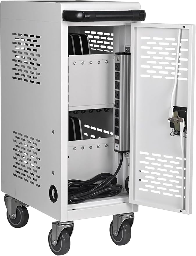 Aokleo 16 Devices Laptop Charging Cart,Tablet Storage Carts for pad Up to 16.3" Screen Size, Classroom Computer Mobile Charging Station for Pads, Chromebooks,Laptops, Security Storage(16 Bay-White)