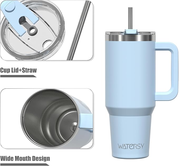 20 oz Tumbler with Handle,Tumbler with Lid and Straw,Double Wall Insulated Cup Stainless Steel Travel Mug(Cold for 34 Hours),Water Bottle for Iced Tea,Coffee,Cold Beverages(Blue)
