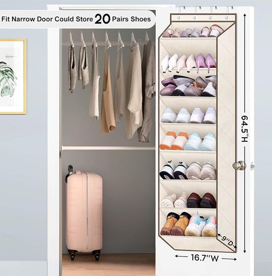 SLEEPING LAMB Over The Door Shoe Organizer for Closet with Large Deep Pockets, Narrow Shoe Rack for Door Hanging Boots Storage, Beige