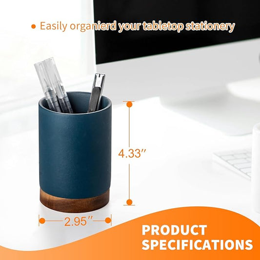 Pen Holder for Desk, Ceramic Pencil Organizer & Makeup Brush Holder, Office Decor and Desk Accessories,Perfect Office Organization,Teacher Supplies(Royal Blue, Set / 2)